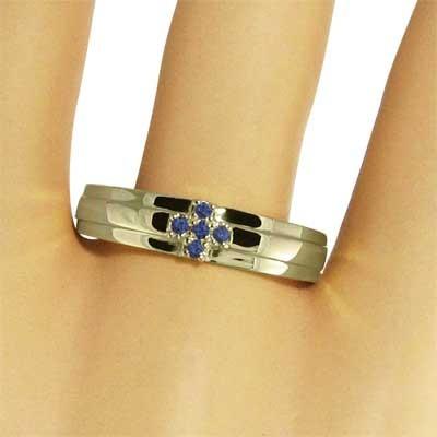 ファイブストーン 9月の誕生石 クロス 指輪 ブルーサファイア k10イエローゴールドの画像