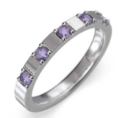 アメジスト(紫水晶) ファイブストーン 18金ホワイトゴールド 2月の誕生石 リングの画像