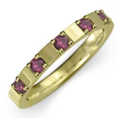 ルビー ファイブストーン 18金イエローゴールド 7月の誕生石 リングの画像