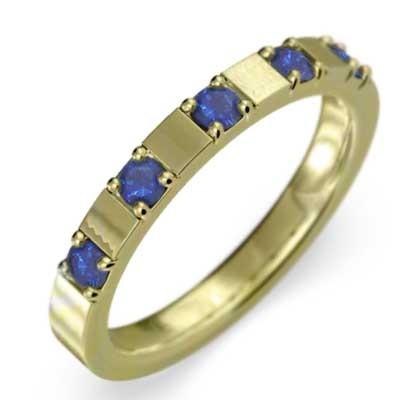 18金イエローゴールド 平らな指輪 5石 9月誕生石 サファイア(青)