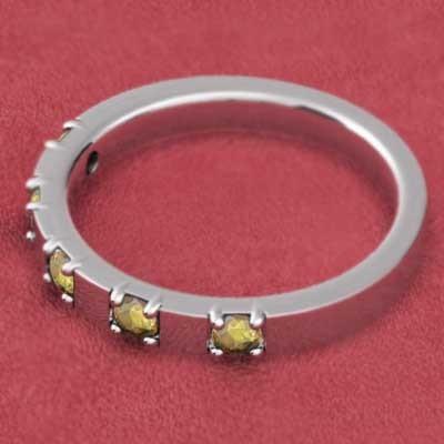 11月の誕生石 シトリン(黄水晶) プラチナ900 ファイブストーン リングの画像