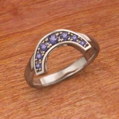 ピンクゴールドk18 リング 2月誕生石 馬蹄 アメジスト(紫水晶)の画像