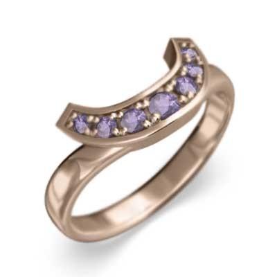 ピンクゴールドk18 リング 2月誕生石 馬蹄 アメジスト(紫水晶)の画像