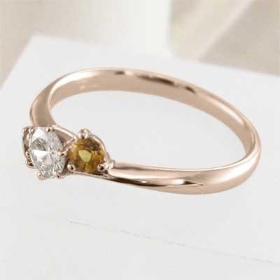 (黄水晶)シトリン 11月の誕生石 スリーストーン 指輪 k10ピンクゴールドの画像
