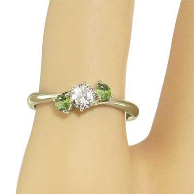 指輪 k10イエローゴールド ペリドット 天然ダイヤモンド 8月の誕生石