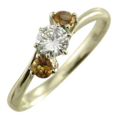 11月誕生石 スリーストーン リング k10イエローゴールド シトリン(黄水晶)の画像