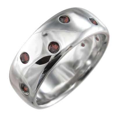 ガーネット 甲丸リング ワイド リング 1月の誕生石 ホワイトゴールドk10 約8mm幅