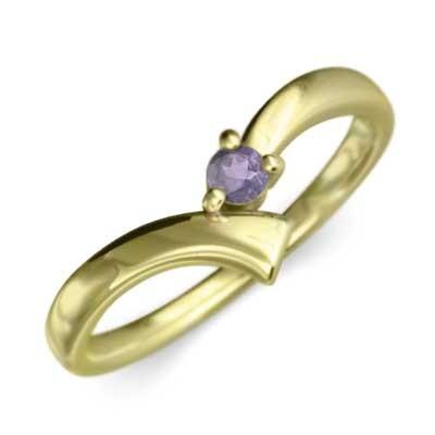 2月の誕生石 k18イエローゴールド アメシスト(紫水晶) 一粒石 リングの画像