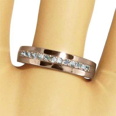 ピンクゴールドk10 3月誕生石 アクアマリン 一文字リング 指輪の画像