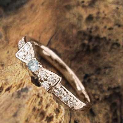 3月の誕生石 k18ピンクゴールド リング アクアマリン リボンの画像