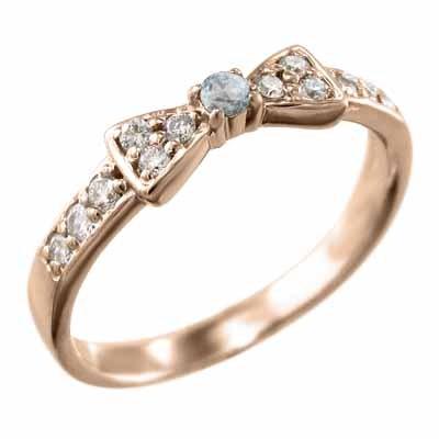 3月の誕生石 k18ピンクゴールド リング アクアマリン リボンの画像