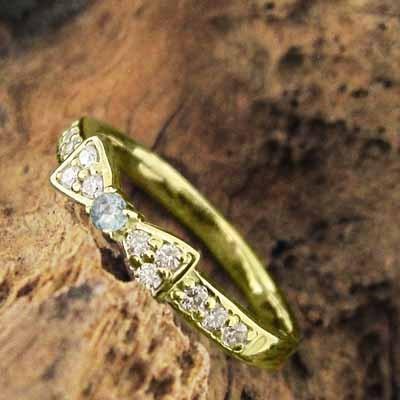 3月の誕生石 リボン リング k18イエローゴールド アクアマリンの画像