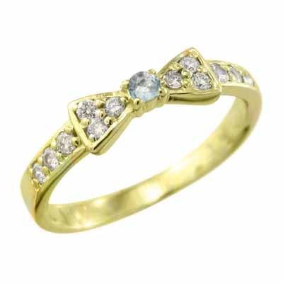 3月の誕生石 リボン リング k18イエローゴールド アクアマリンの画像