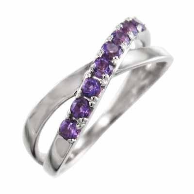 クロス リング 2月誕生石 白金（プラチナ）900 アメシスト(紫水晶)の画像