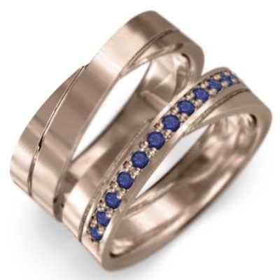 レディス メンズ リング 平打ち 指輪 サファイア k10ピンクゴールド