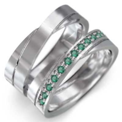 レディス メンズ リング 平打ちの 指輪 ホワイトゴールドk10 エメラルド 5月の誕生石