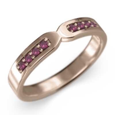 18金ピンクゴールド 平らな指輪 ルビー