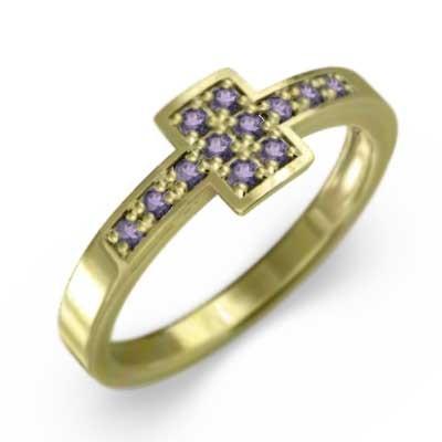 アメジスト(紫水晶) 18金イエローゴールド 2月の誕生石 リングの画像