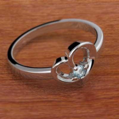 一粒石 3月誕生石 k10ホワイトゴールド アクアマリン ハート リングの画像