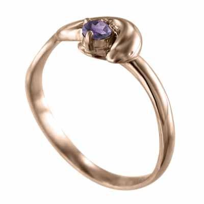一粒石 リング アメシスト(紫水晶) 10金ピンクゴールド 蛇 2月誕生石の画像