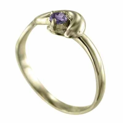 アメシスト(紫水晶) イエローゴールドk10 一粒石 2月誕生石 蛇 リングの画像