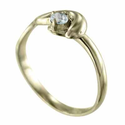 指輪 3月の誕生石 k10 一粒石 蛇 アクアマリンの画像