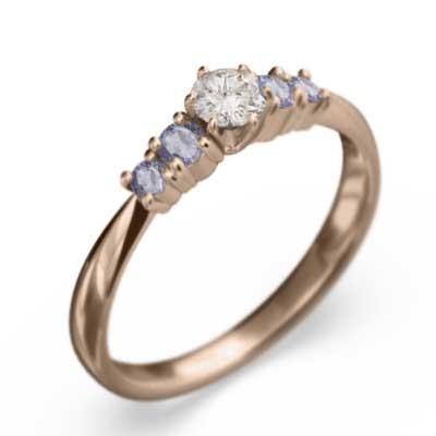 タンザナイト 12月の誕生石 10金ピンクゴールド リング ファイブストーンの画像