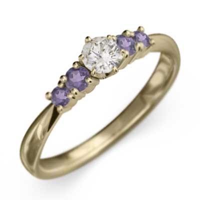 ファイブストーン リング 2月誕生石 10金イエローゴールド アメシスト(紫水晶)の画像