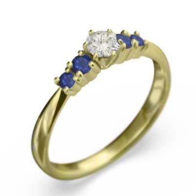k18イエローゴールド 指輪 9月の誕生石 ブルーサファイア 天然ダイヤモンド