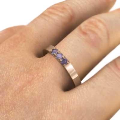 アメシスト(紫水晶) スリーストーン 2月誕生石 k18ピンクゴールド リングの画像