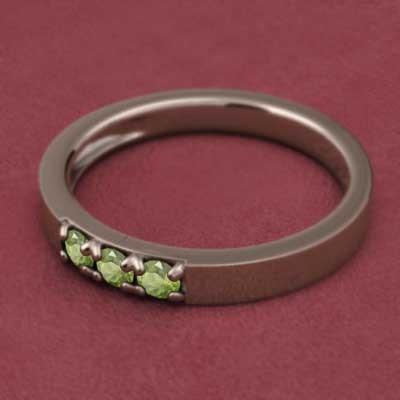 スリーストーン ペリドット 指輪 k18ピンクゴールド 8月誕生石の画像