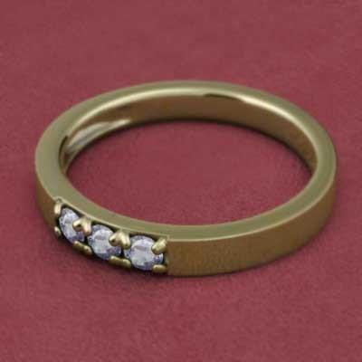 リング 12月の誕生石 スリーストーン タンザナイト 18金イエローゴールドの画像