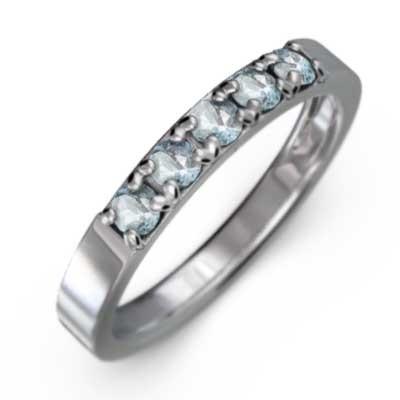 指輪 3月誕生石 エタニティ ハーフエタニティリング k10ホワイトゴールド アクアマリンの画像