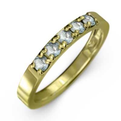 K18 指輪 ハーフ エタニティー リング 5ストーン アクアマリン