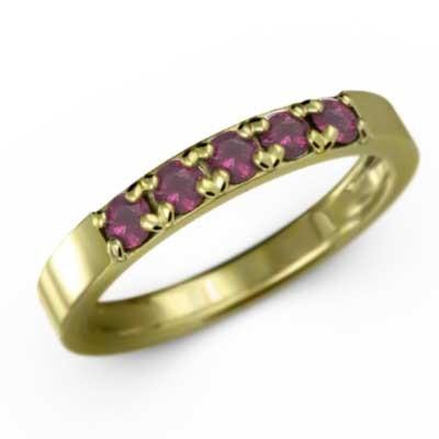エタニティ ルビー 18金イエローゴールド ハーフエタニティリング 7月誕生石 リングの画像