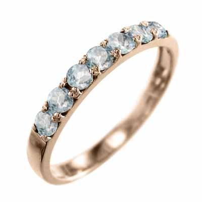 リング 3月の誕生石 アクアマリン ハーフエタニティリング k10ピンクゴールドの画像
