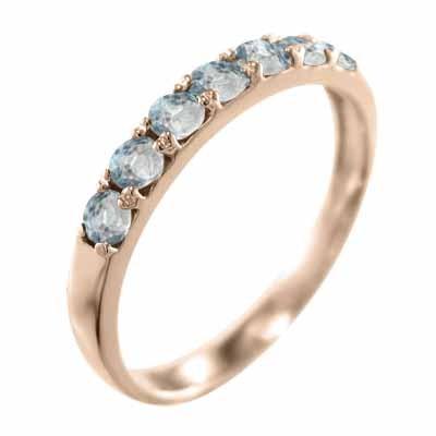 指輪 18金ピンクゴールド ハーフエタニティリング アクアマリン 3月誕生石の画像