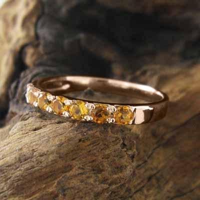 ハーフエタニティリング 11月の誕生石 (黄水晶)シトリン 18金ピンクゴールド 指輪の画像
