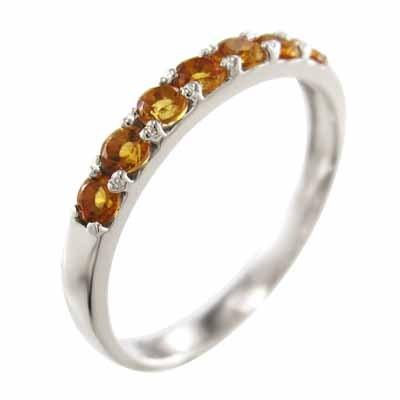 11月の誕生石 ハーフエタニティリング シトリン(黄水晶) リング k18ホワイトゴールドの画像