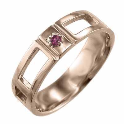 一粒石 リング 18金ピンクゴールド 7月の誕生石 ルビーの画像