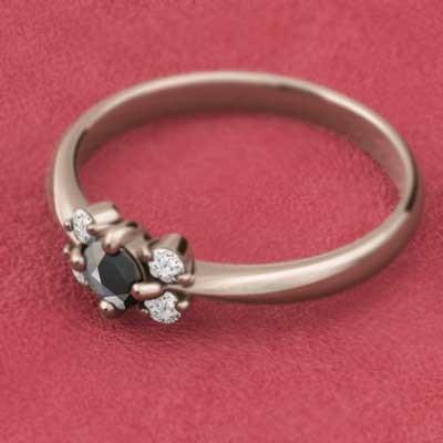 k10ピンクゴールド ファイブストーン ブラックダイヤ 4月の誕生石 指輪の画像
