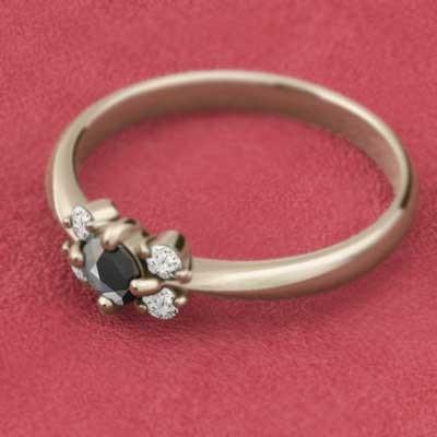 4月の誕生石 ファイブストーン k10イエローゴールド ブラックダイヤ(黒ダイヤ) 指輪の画像