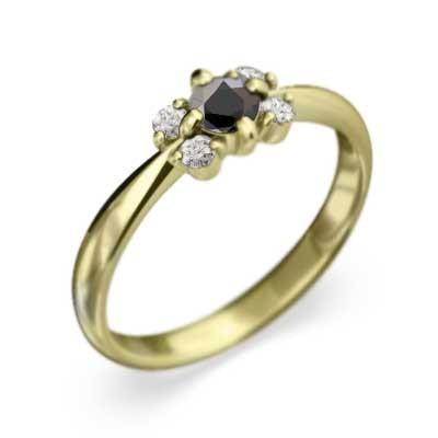 ブラックダイヤ リング フラワー ファイブストーン 4月の誕生石 k18イエローゴールド