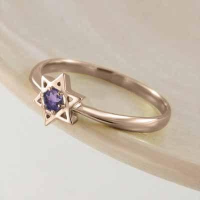 スター 六芒星 リング 2月誕生石 一粒石 k10ピンクゴールド アメシスト(紫水晶)の画像