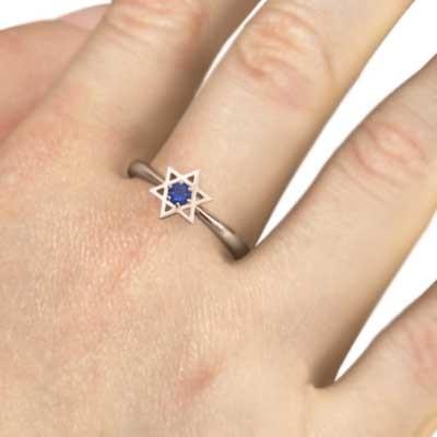 六芒星 一粒石 9月の誕生石 スター リング k10ピンクゴールド サファイア(青)の画像