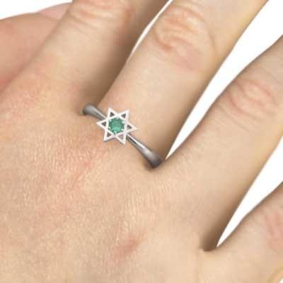 スター 六芒星 指輪 一粒石 5月の誕生石 k18ホワイトゴールド エメラルドの画像