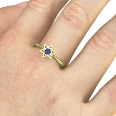 スター ブルーサファイア 六芒星 k18イエローゴールド 一粒石 9月の誕生石 指輪の画像