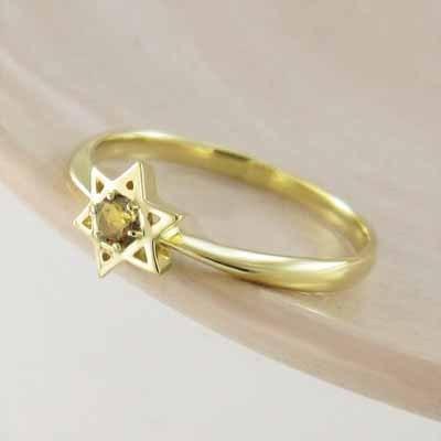 スター 指輪 シトリン(黄水晶) k18イエローゴールド 六芒星 一粒石 11月の誕生石の画像