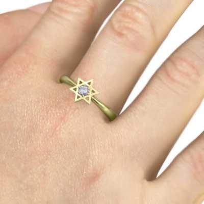 18金イエローゴールド 一粒石 タンザナイト 六芒星 12月誕生石 リング スターの画像