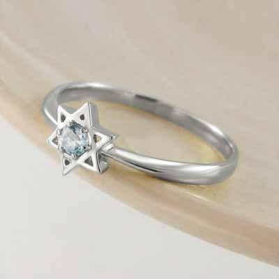 スター 六芒星 3月の誕生石 白金（プラチナ）900 指輪 アクアマリン 一粒石の画像